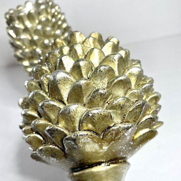 Gold Tone Pine Cone Tea Lite Holders Heavy Resin Set Of 2 Votives - Picture 4 of 7